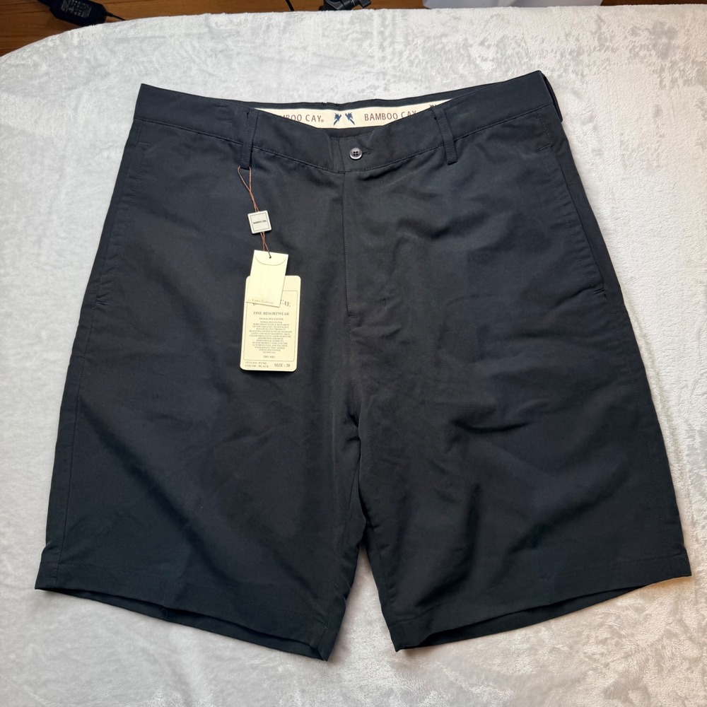 Bamboo Cay Mens PS700 Fine Resortwear Modal Blend Chino Shorts Black Size 38 NWT